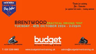 Brentwood Real Practical Driving Test Route  4th October 2024 at 232pm [upl. by Anirhtak474]