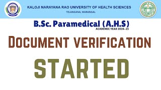 KNRUHS BSc Paramedical AHS Document verification started knruhs bscparamedical bpt ahs [upl. by Wilhelmina211]