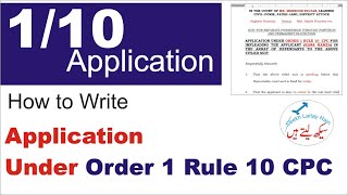 how to write Application under order 1 rule 10 CPC  Impleadment of Party [upl. by Ahsinak]