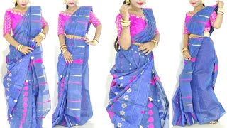 Jamdani Atpoure Saree Look  Ashtami Saree Style [upl. by Emmott]