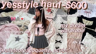 600 HUGE YESSTYLE tryon haul 🎀30 items trendy aesthetic clothes balletcore coquette acubi [upl. by Airdnekal253]