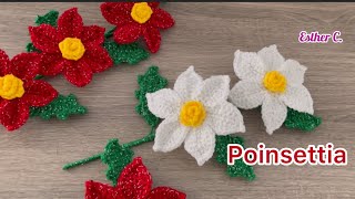 How to Crochet a Poinsettia Flower🎄Easy and Fast Step by Step Crochet Christmas Flower [upl. by Suillenroc]