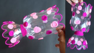 Plastic Bottle Flower Vase Craft  Home Decor Ideas  Plastic Bottle Craft Idea [upl. by Hazeefah]