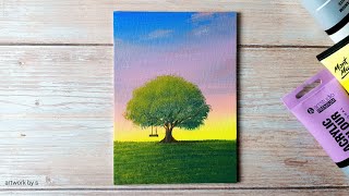 How to Draw a Tree  Acrylic Painting Tutorial for Beginners Step by Step  Mini Canvas Painting [upl. by Kati]