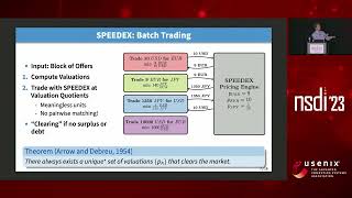 NSDI 23  SPEEDEX A Scalable Parallelizable and Economically Efficient Decentralized EXchange [upl. by Losse116]