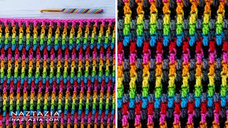 CROCHET Mosaic Moss Stitch  Colorful Crochet Stitch Pattern for a Scarf Blanket  Fast and Easy [upl. by Nylecsoj515]