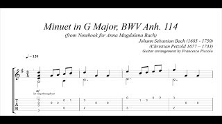 Classical Guitar  J S Bach  Minuet in G Major BWV Anh 114 Notebook for Anna Magdalena Bach [upl. by Vidovik]