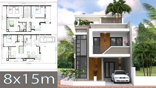 Home Design Plan 8x15m with 4 Bedrooms [upl. by Seamus981]