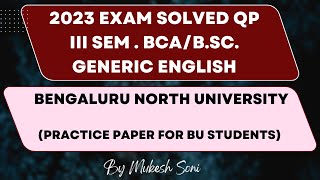 3rd Sem BCABSC  BNU  2023 Solved QP  Generic English [upl. by Inail]