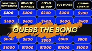 GUESS THE SONG JEOPARDY STYLE  MUSIC QUIZ  9 [upl. by Burget]