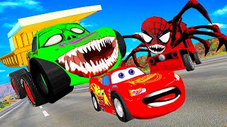 Lightning McQueen and FRIENDS vs SPIDERMAN ChooChoo Charles ZOMBIE BALAZ Pixar cars in BeamNGdrive [upl. by Nytram168]