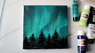 Easy acrylic painting tutorial for beginners  Northern lights aurora painting on mini canvas [upl. by Eesdnyl166]