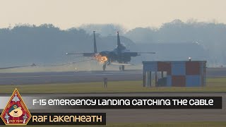 GENUINE F15 EMERGENCY LANDING USING THE ARRESTOR CABLE • SPARKS CATCHING THE CABLE RAF LAKENHEATH [upl. by Verile441]