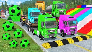 Double Flatbed Trailer Truck vs Speedbumps Train vs Cars  Tractor vs Train BeamngDrive 0191 [upl. by Sirah]