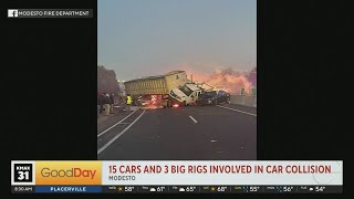 15 cars 3 big rigs involved in massive crash in Modesto [upl. by Collete251]