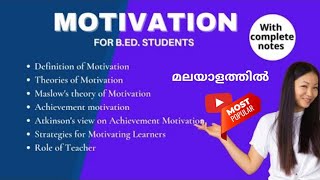 MOTIVATION  BEd Class in Malayalam motivation BEd Maslowstheory malayalam notes മലയാളം [upl. by Oxley]