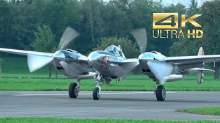 4K Lockheed P38 Lightning from Flying Bulls N25Y departure Mollis AirBase ZigAirMeet 2023 [upl. by Garneau722]