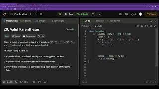 Valid Parentheses  Leetcode Python [upl. by Nelad]
