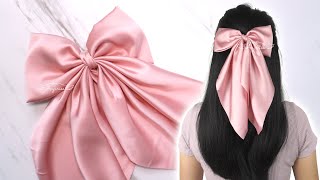 LONG TAILS Satin Hair Bow 🎀 How to Make a Bow with Long Tails [upl. by Yrok]