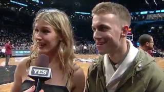 Genie Bouchard loses Super Bowl bet brings date to Nets game [upl. by Ttayw]