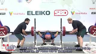 World Masters 3 Record Bench Press Equipped with 245 kg by Frans van der Putten NED in 105kg class [upl. by Annoed]