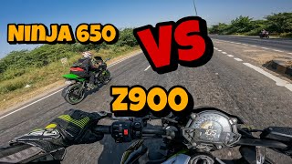 Kawasaki Ninja 650 Vs Z900 Aggressive 🔥 Wheelie In Traffic [upl. by Ylrebma]