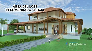 CASA CAMPESTRE estilo colonial DISEÑO en DOS PISOS 30x38  Arq Pablo Restrepo [upl. by Zabrina766]