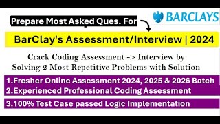 Barclays Online Coding Assessment  Most Repeated Coding Questions Solved with 100 Test Cases Pass [upl. by Odlaniger993]