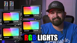 Review Of The USTELLAR 4 Pack 25W RGB LED Flood Lights 🌈💡 [upl. by Rici87]