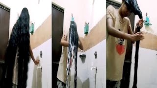 Poonam bhati washing your incredible knee length long hair ll Hair wash video 😍 [upl. by Rather89]