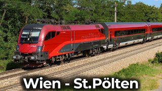 ÖBB Railjet 262  4K Führerstandsmitfahrt – Hochleistungsstrecke Wien  StPölten  Neue Westbahn [upl. by Glover]