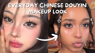 EVERYDAY CHINESE DOUYIN MAKEUP LOOK ON BROWN SKIN [upl. by Analem]