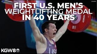 Hampton Morris wins first US mens weightlifting medal in 40 years [upl. by Patterson]