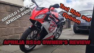 ENGLISH Aprilia RS50 50cc Sportbike Review Test Ride and Owners Opinion [upl. by Peony]