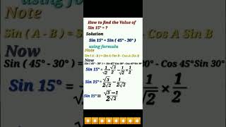 How to Find the value of Sin 15 degree  what is the value of Sin 15° math youtubeshortsshorts [upl. by Cartwell]