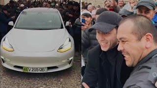 Sariq Bola Tesla avtomobilini Andijonlik akamizga topshirdi  BEK TV [upl. by Aitercal]