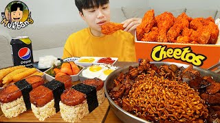 ASMR MUKBANG 직접 만든 치토스 양념 치킨먹방 치즈스틱 짜파게티 레시피 FRIED CHICKEN AND BLACK BEAN NOODLES EATING SOUND [upl. by Imerej]