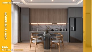 Kitchen with Dining area  Sketchup tutorial  Vray 5 Sketchup interior 46 [upl. by Bohlin]