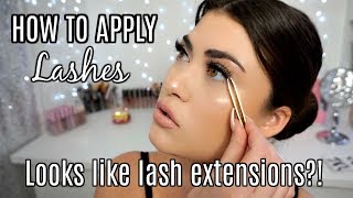 HOW TO APPLY FALSE EYELASHES To Look Like Lash Extensions 👀 [upl. by Ayisan]