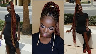 HOW TO DO FEED IN BRAIDS PONYTAIL ON NATURAL HAIR  DIY OMBRE BRAIDS  Extending Braid Lenght [upl. by Eartnoed]