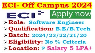 ECI is hiring 202423222120 Batch  No  Criteria  Required Skills  Salary 5 LPA itjob [upl. by Knick214]