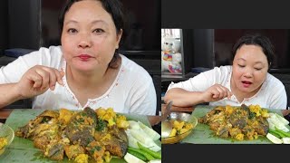 Sinkarini mesu baksa pangkaj natok songe chajokSeason veg with cat fish curryGaro Mukbang [upl. by Gough389]