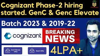 Cognizant hiring Genc amp Genc Elevate role  Batch 2023 amp 201922  Salary 4LPA [upl. by Sankey656]