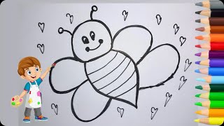 How to Draw Honey Bee 🐝 S for the kids Easy Drawing Tutorial [upl. by Eelarbed]