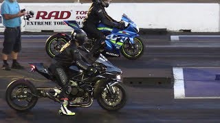 H2 vs ZX14 vs GSXR  superbikes drag racing [upl. by Mcconnell690]