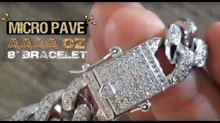 Mens 14K White Gold Plated AAAA CZ Bling Micro Pave Hip Hop Bracelet 8quot Inch x 12MM [upl. by Baillie]