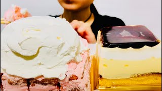 【咀嚼音 ASMR】クリームブリュレケーキ イチゴケーキ cream brulee strawberry cake [upl. by Keraj]