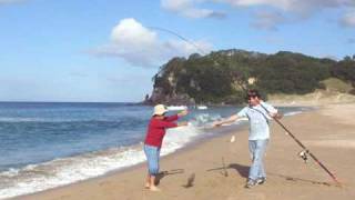 Fishing off beach in New Zealand [upl. by Darill448]