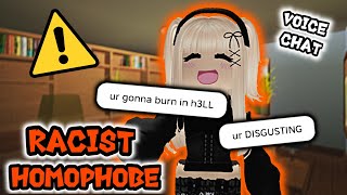 RACIST HOMOPHOBE goes CRAZY on ROBLOX VOICE CHAT Roblox neighbors VC [upl. by Dranyer]