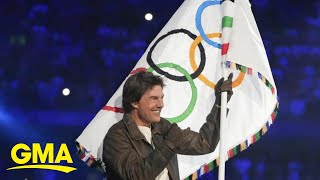 Tom Cruise performs epic stunt at Paris Olympics closing ceremony [upl. by Vins749]